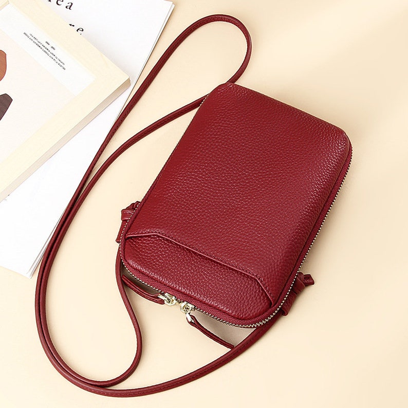 7 Colors Genuine Leather Crossbody Phone Bags,Women Small Shoulder Bags,Lady Mobile Phone Bag Red
