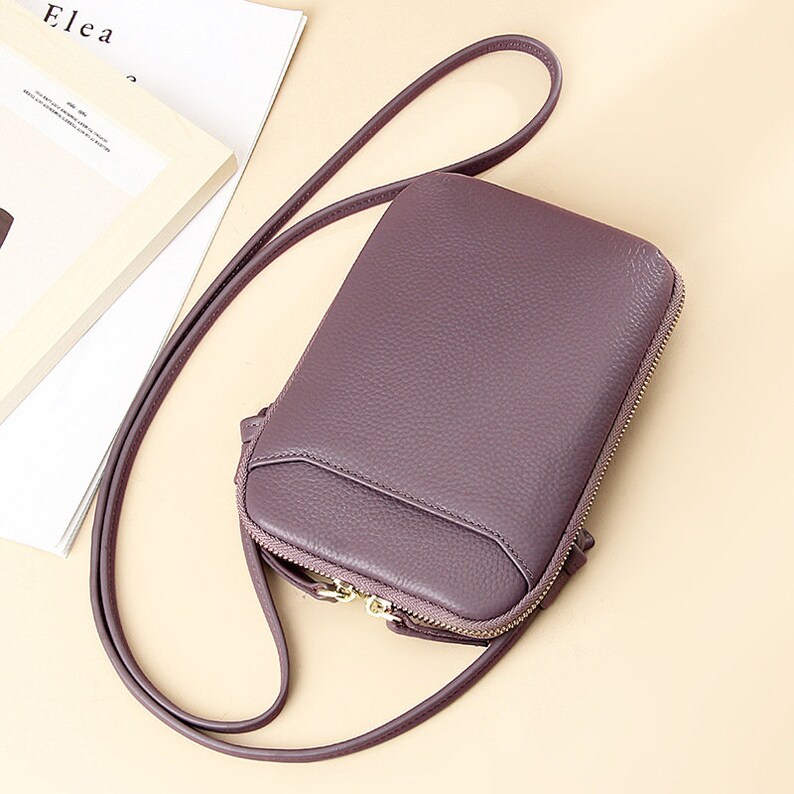 7 Colors Genuine Leather Crossbody Phone Bags,Women Small Shoulder Bags,Lady Mobile Phone Bag Purple