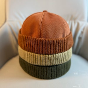 6 kleuren winter gebreide randloze katoenen muts Docker Cap, Sailor Hat, opgerolde manchet Retro Docker Caps, verstelbare havenhoeden, Unisex afbeelding 1