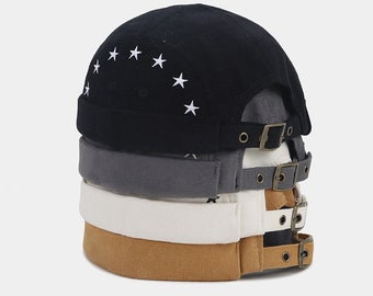 Bonnet Docker sans bord avec broderie étoile 4 couleurs, chapeau de marin, casquettes rétro Docker à revers roulé, chapeaux de port réglables, unisexe