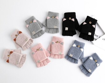 Kids Winter Warm Knitted Gloves, Children Mittens, Warm Winter Kids Gloves, Cartoon Gloves for 6-12 Years Old Boys Girls