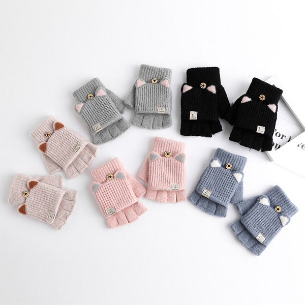 Kids Winter Warm Knitted Gloves, Children Mittens, Warm Winter Kids Gloves, Cartoon Gloves for 6-12 Years Old Boys Girls