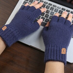 Stricken Alpaka fingerlose Handschuhe, fingerlose Handschuhe Handschuhe, für Frauen Blau