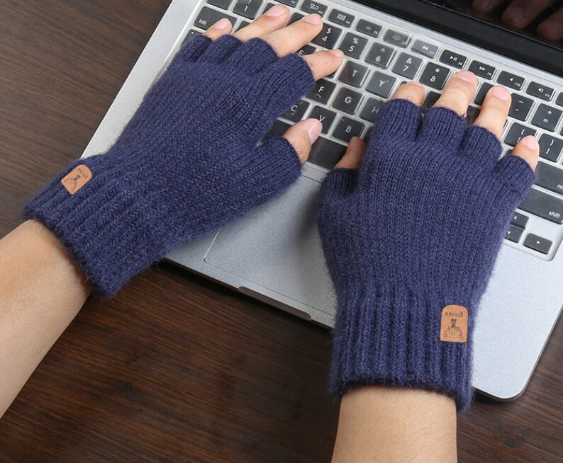 Stricken Alpaka fingerlose Handschuhe, fingerlose Handschuhe Handschuhe, für Frauen Blau