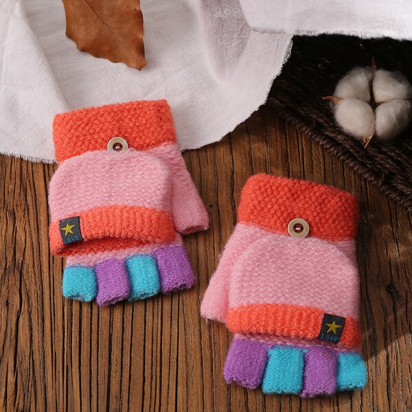 Kids Winter Warm Knitted Gloves, Children Mittens, Warm Winter Kids Gloves,Gloves for 6-12 Years Old Boys Girls