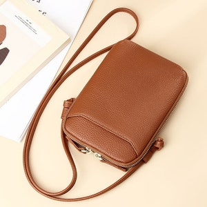 7 Colors Genuine Leather Crossbody Phone Bags,Women Small Shoulder Bags,Lady Mobile Phone Bag Brown