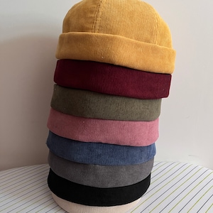 8 couleurs unie Bonnet sans bords, Bonnet de marin, Casquettes rétro à revers, Casquettes de port réglables, Unisexe image 1