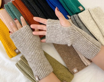 Gants sans doigts tricotés, chauffe-poignets ou chauffe-mains tricotés d'hiver, mitaines de gants sans doigts