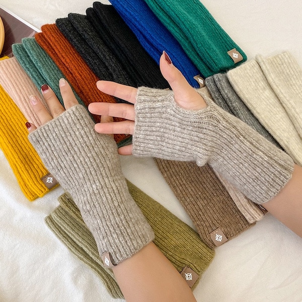 Gants sans doigts tricotés, chauffe-poignets ou chauffe-mains tricotés d'hiver, mitaines de gants sans doigts