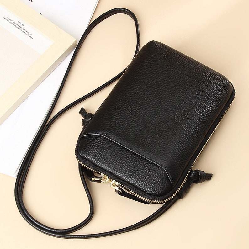 7 Colors Genuine Leather Crossbody Phone Bags,Women Small Shoulder Bags,Lady Mobile Phone Bag Black