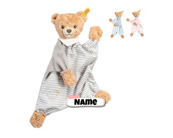 Steiff Schnuffeltuch mit Namen | Baumwolle | Schlaf gut Steiff Teddy |Steiff Schmusetuch bestickt mit Name | Kuscheltuch Baby personalisiert