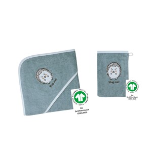 Baby hooded towel set with washcloth | Baby towel 80 x 80 cm hooded bath towel | personalized with name | hedgehog blue