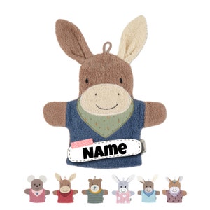 STERNTALER Waschlappen mit Namen Kinder personalisiert Waschhandschuh Waschlappen bestickt mit Name Frottee Baumwolle Baby Bad Emilius mittelblau