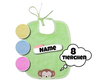 Baby Lätzchen mit Name und Tierchen personalisiert | Lätzchen mit Namen | Latz Baby Name | Geschenk zur Geburt | 8 Tiere | Spucktuch Baby