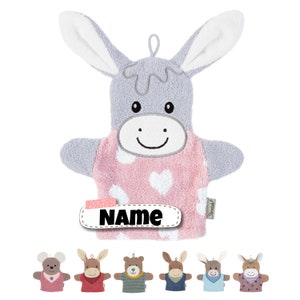 STERNTALER Waschlappen mit Namen Kinder personalisiert Waschhandschuh Waschlappen bestickt mit Name Frottee Baumwolle Baby Bad Emmi girl rosa