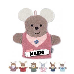 STERNTALER Waschlappen mit Namen Kinder personalisiert Waschhandschuh Waschlappen bestickt mit Name Frottee Baumwolle Baby Bad Mabel Maus