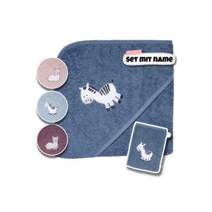 Kapuzenhandtuch Baby SET | 80x80 cm Baby Kapuzenhandtuch mit Namen | Waschlappen | Baby Geschenk personalisiert | Kapuzenbadetuch