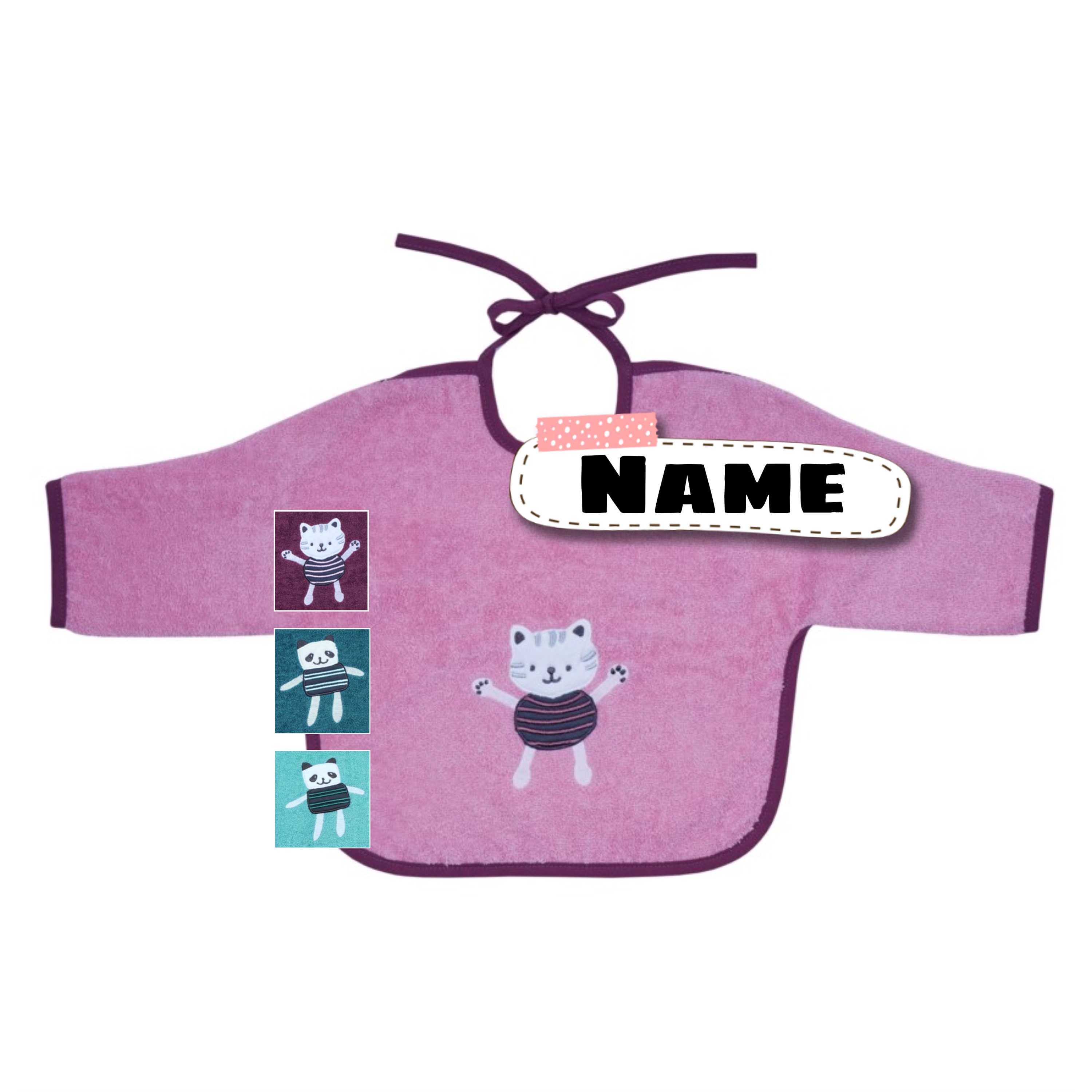 Langarm Lätzchen Baby bestickt mit Namen 100% Baumwolle personalisiert  Lätzchen mit Ärmel Baby