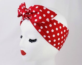 Rosie Wrap 3" Width, Polka Dot,  Adult Size, Handmade, Rosie The Riveter, Pin up, Rockabilly, Self Tie, Made by River Rosie