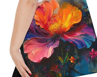 Bolsa de mano con estampado floral abstracto: bolso de mano reversible de lona colorida