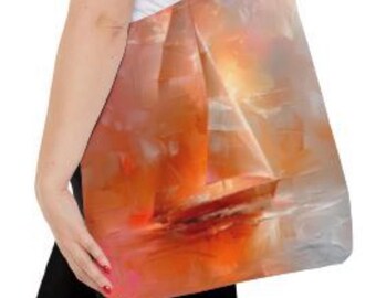Abstract Sailboat Tote Bag: Gold, Orange & Pink Nautical Design