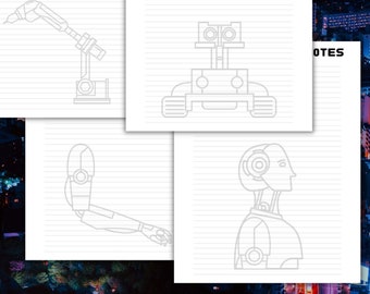 STEM Robots School Notes, 8 various designs, Stationery, Printables for regular copy paper, Digital Download