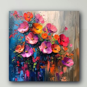 Canvas Art Print, Pansy Flower Painting, Floral Wall Decor, Home Office Decoration, Botanical Artwork