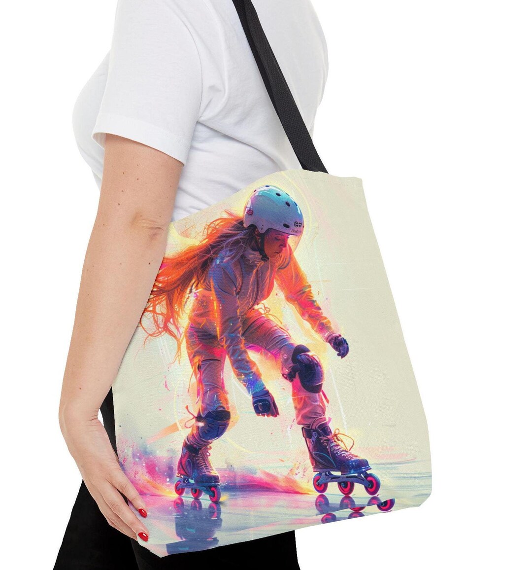 Inline Skating Tote Bag Girl Skating Swirl Design Rollerblading Gift inline-skating-tote-bag-girl-skating-swirl-design-rollerblading-gift