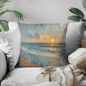 Ocean Sunset Seascape Pillowcase | Square Pillowcase, Beach Art Throw Pillow