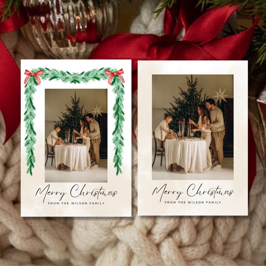 Holiday Photo Collage Card Christmas Greeting Template Vintage