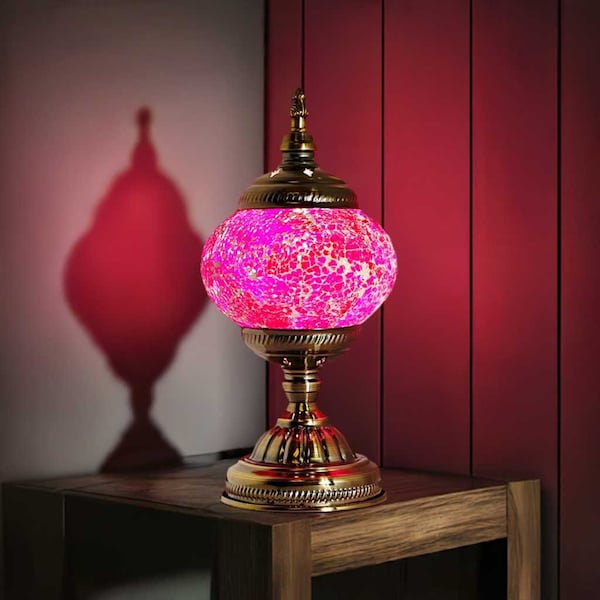 Amethyst Hues: Handmade Purple Mosaic Glass Desk Lamp | Turkish Lighting