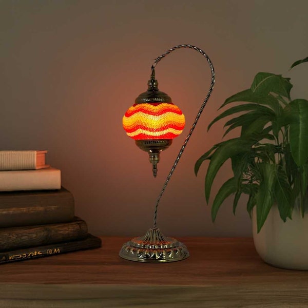 Citrus Radiance: Handmade Orange Turkish Mosaic Swan Neck Lamp | Home Decor