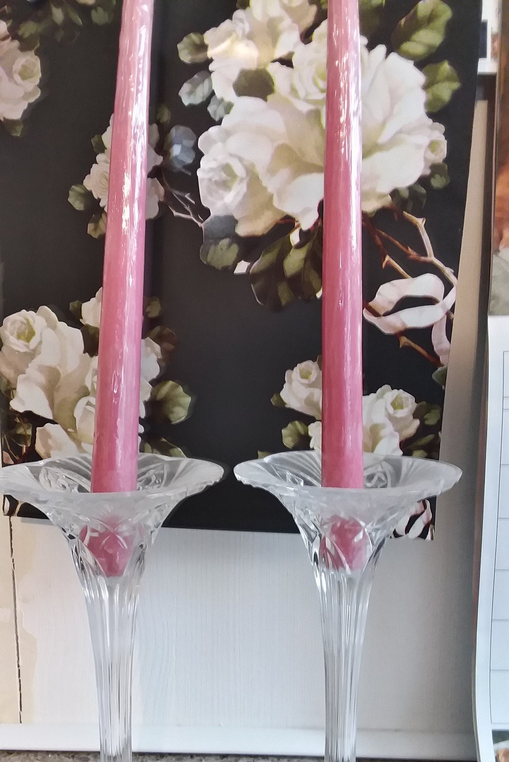 2 Vintage Long Stem Candle Holders with Taper Candles Etsy
