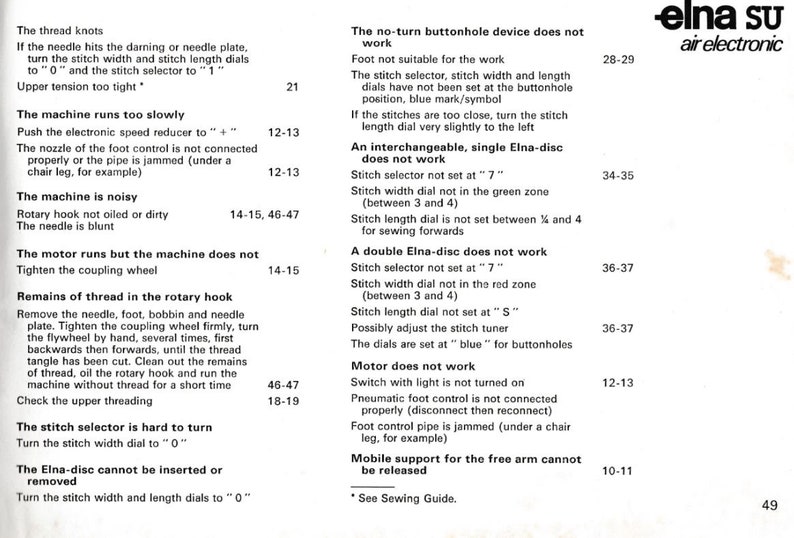 Complete Elna Instruction Manual for SU, Air Electronic, Elna SUCI and