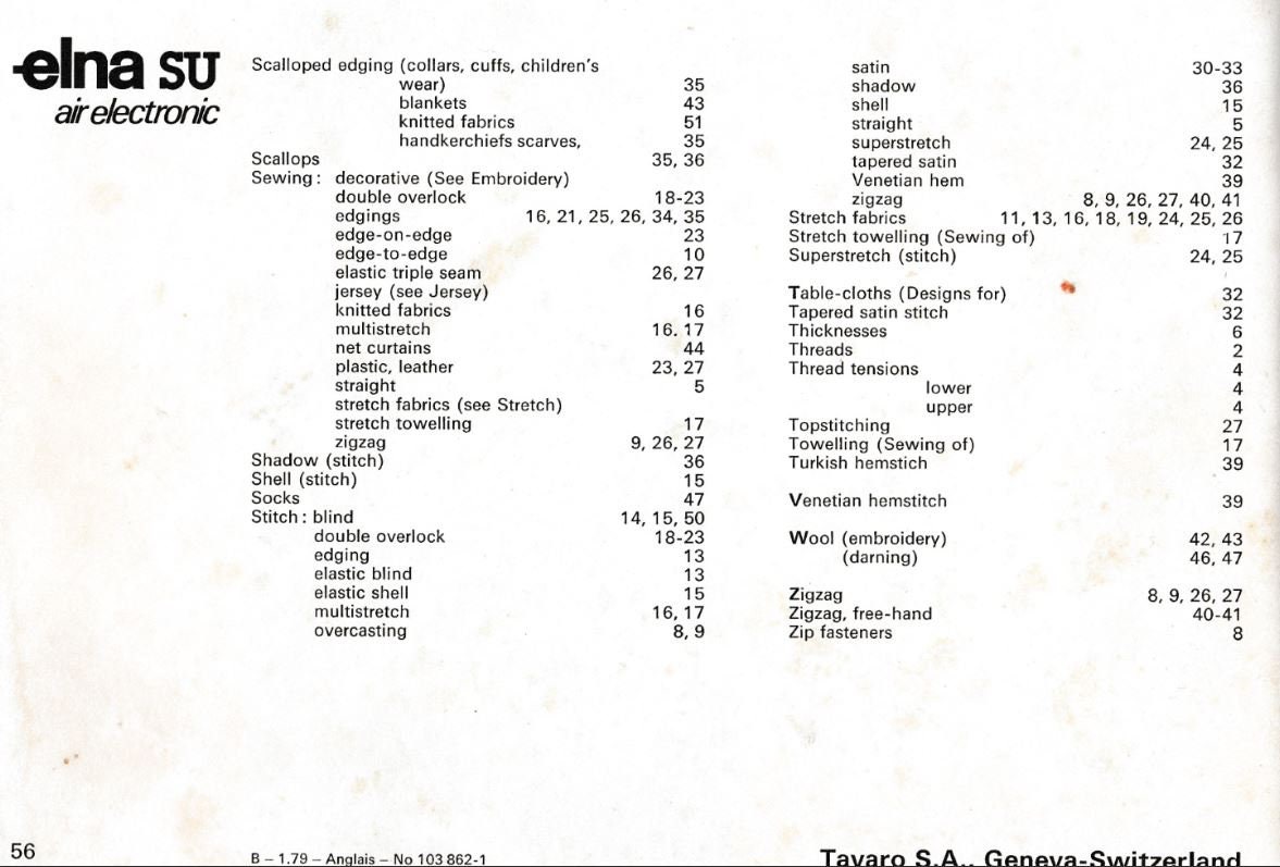 Instruction Booklet for Elna Su Air Electronic, Elna CI, Elna 68, Elna