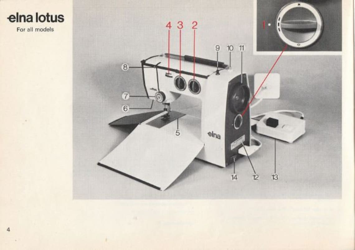 Original Elna Lotus Instruction Manual for EC, ZZ, SP, Tsp Model Machines. Vintage Portable Elna