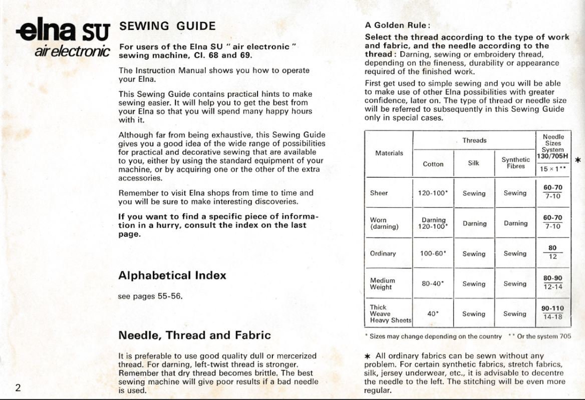 Instruction Booklet for Elna Su Air Electronic, Elna CI, Elna 68, Elna