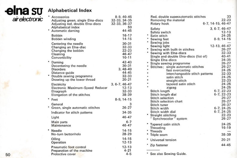 Elna Instruction Manual for SU, Air Electronic, Elna SUCI and 69, 68