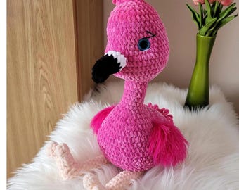 Pink Plush Flamingo Crochet Toy - Handmade Amigurumi Bird - Soft Stuffed Animal for Baby Girl Gift - Nursery Decor - Flamingo Plushie