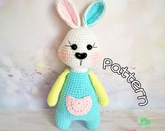 Amigurumi Bunny Crochet Pattern - PDF Tutorial, Cute Rabbit Toy DIY, Easter Bunny Pattern
