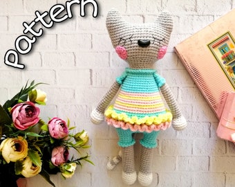 Crochet Cat Pattern PDF, Amigurumi Kitten Tutorial, Cute Stuffed Toy DIY, English Digital Download