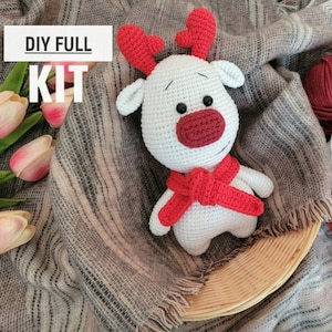 Crochet Deer Kit. Amigurumi Plushie Toy DIY Instructions & Materials, Medium Level. Perfect Christmas gift.