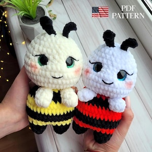 Crochet Bee and Ladybug Pattern PDF – 2in1 Beetles pattern - Plush Amigurumi Toy Tutorial – No Sew – Easy Step-by-Step Plushie Pattern