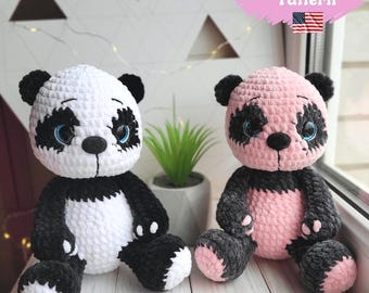 Plush Panda Crochet Pattern PDF | Amigurumi Panda Tutorial | Soft Panda DIY Gift Idea | 8 inches