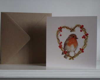 Robin in a Heart - 6" x 6" Greeting card