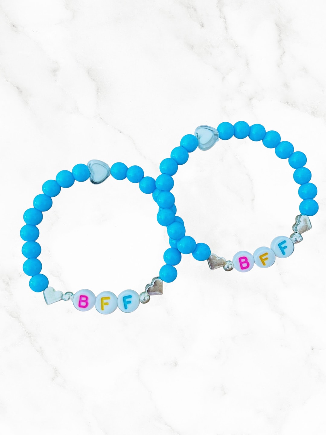 Blue BFF Beaded Stretch Bracelets Girls Heart Bracelets 2 Etsy