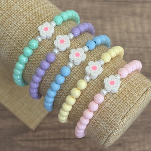 Pastel Flower Bracelets, Beaded Friendship Bracelets, Little Girl Jewelry, Gift Idea for Girls
