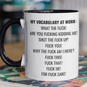 Work vocabulary rude coffee mug  for work colleague gift for coworker birthday or secret santa office gift ideas