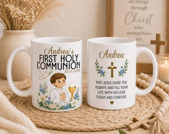 First Holy Communion Mug Gift For Boys or Girls Personalised with name & date