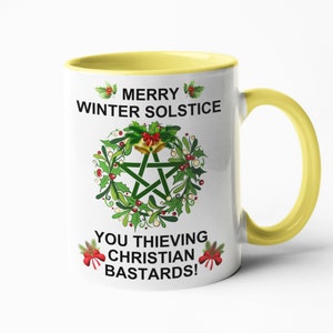 Winter Solstice Mug Pagan Gifts Pagan Tumbler Funny Mugs, Swear Mugs, Rude gifts for her, pagan coaster 11oz yellow inner